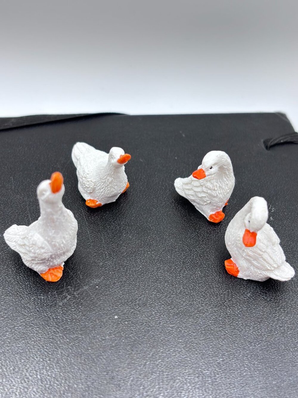Vintage Miniature Dollhouse Set of 4 White Ducks Orange Beaks Feet  1:24 Scale